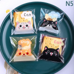 100Pcs Mini Cartoon Cat Packaging Bag, Baking Snack Self-Adhesive Bag, Cartoon Cat Biscuit Cookie Packaging Bag 2