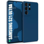 Silikoninis dėklas - BOOLING - skirtas Samsung S21 Ultra - Smūgiams atspari apsauga - Itin plonas - Tamsiai mėlynas mėlyna
