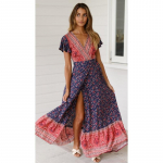 Vasarinė moteri&scaron;ka suknelė Bohemian Classic Swing Long Dress Pajūrio &scaron;ventinės kaklarai&scaron;čio suknelės L mėlyna
