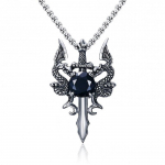 Titano plieno drakono karoliai, Dvigubas drakonas retro vyri&scaron;ki dominuojantys ir madingi vyri&scaron;ki inkrustuoti raudonu ir baltu cirkoniu pakabukai 50CM(Necklace Size)
