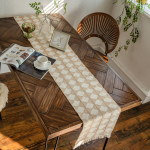 Imanqi Yun Black & White Diamond Cotton Table Runner with Woven Tassels - Korean Style 35*50 cm with Tassels