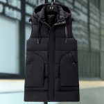 Madinga žieminė berankovė parka vyrui, ilga liemenė su gobtuvu, didelio dydžio, kasdieninė, stora, &scaron;ilta vir&scaron;utinė apranga, vyri&scaron;kos striukės XL(40kg-50kg) juoda