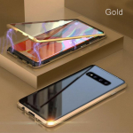 360&deg; Visapusi&scaron;ka Apsauga Metalinis Magnetinis Telefono Dėklas Samsung S25 Ultra S22 S23 S24 Ultra Plus A55 Dvipusis Stiklas Buferio Dangtelis For Galaxy S25 auksas
