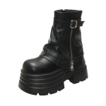 10CM Moteri&scaron;ki Rudens Žiemos Odiniai Ankle Boots Kulniukai Storas Platforminis Combat Boots Nauji Neslystantys Motociklininko Batai Moteriai Punk Batai 36 gray