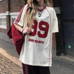 2KWEIRD Y2K Amerikieti&scaron;kas Retro Sujungimas Kontrastingos Spalvos Laisvas Sportinis Topas Gatvės V formos i&scaron;kirptė Mar&scaron;kinėliai Hip Hop Vasara Gotikos Tendencijos Dizainas Pora XXXL