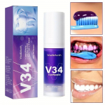 V34 Violetinė dantų balinimo dantų pasta Pa&scaron;alina apna&scaron;as Dėmes Valymas Burnos higiena Dantų balinimo priemonės Gaivus kvapas Grožis Sveikata 1Pcs