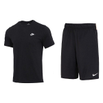 Nike Logotipo Apvalios Kaklo Trumpomis Rankovėmis Mar&scaron;kinėlių Laisvų &Scaron;ortų Rinkinys Vyri&scaron;kas Rinkinys Juodas AR4999-013+DV9329-010 M