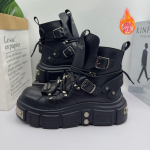 Madingi vyri&scaron;ki batai Madingas dizainas Metalinė apdaila Kniedės Odiniai batai High Street Hip Hop &scaron;okis Punk Motociklininko vyri&scaron;ki batai Botas Hombre 42 black