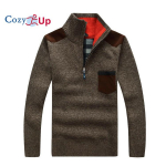 Cosy Up žieminis vyri&scaron;kas megztinis megztinis su kilpiniu kaklu su puse užtrauktuko vilnos megztas vilnos megztinis ilgomis rankovėmis, ki&scaron;enėmis, kasdieniai stori vyri&scaron;ki drabužiai rudeniui XXXL kava