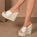 Madingi Eilyken Atvirais Pir&scaron;tais Platforminiai Plei&scaron;tai Auk&scaron;takulniai &Scaron;lepetės Dizaino Batai Moterims Gatvės Stilius Kanapinės &Scaron;lepetės Vasaros Zapatos De Mujer 34 balta