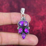 Violetinis vario turkis pakabukas, 925 prabos sidabro papuo&scaron;alas, brangakmenio pakabukas, dovana jai, rankų darbo subtilus papuo&scaron;alas 1.85 Inches