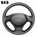DIY Black Hand-stitched Artificial Leather Car Steering Wheel Cover For Toyota Izoa 2018 C-HR CHR 2016- car Accessories Light Blue Thread