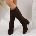 Rudens Žiemos Suede Moteri&scaron;ki pusilgio batai &Scaron;oninis užtrauktukas Storas kulnas Madingi Bottes Femmes Biuro Moterys Botas Altas Eleganti&scaron;ki 37 tamsiai ruda spalva