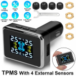 Automobilio Tpms cigarečių žiebtuvėlis belaidis Tpms LCD skaitmeninis ekranas automobilio padangų slėgio signalizacijos sistema 4 i&scaron;orinis vidinis jutiklis, universalus juoda