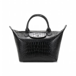 Longchamp Le Pliage Cuir 25 Trumpa rankena Krokodilo ra&scaron;to odinė koldūno formos rankinė Moteri&scaron;kos rankinės Juoda 1512HVC001 Basic Set (Bag+Dust Bag)