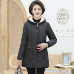 Parkas Medvilniniai paltai su gobtuvu Moteri&scaron;ki Vidutinio amžiaus Moteri&scaron;ki Striukė Žieminė plius Velvet Stori Eleganti&scaron;ki Motinos Audiniai Vir&scaron;utiniai drabužiai XL juoda