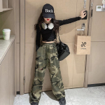 Hip Hop vaiki&scaron;kas K-pop trumpas vir&scaron;us Street Dance kamufliažinės kelnės+vir&scaron;utinės dalies komplektas 170 žalia