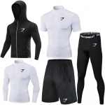GYMSHARK vyri&scaron;kas greitai džiūstantis elastinis polo mar&scaron;kinėlių komplektas - kvėpuojanti, prigludusi sportinė apranga treniruotėms ir bėgimui su apsauga nuo saulės S white