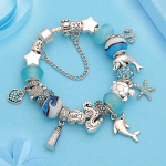 Klasikinio dizaino delfinų žavesio apyrankės ir apyrankės moterims papuo&scaron;alams, dovanoms, mėlynos spalvos Murano kri&scaron;tolinio stiklo &bdquo;pasidaryk pats&ldquo; karoliukų apyrankės white