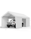 VEVOR Carport, 12 x 20 FT Lauko automobilio stogelis, Ne&scaron;iojamas carportas su nuimamomis &scaron;oninėmis sienelėmis ir durimis, Tvirtas automobilio stogas balta