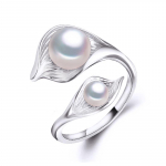 LSOOYH Fashion Leaf Design dvigubo perlų žiedas Natūralūs gėlo vandens perlų žiedai moterims Adjustable size balta
