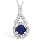 Les Tr&eacute;sors De Lily [N5361] - Pendentif Argent 'Sissi' bleu saphir blanc argent&eacute; (rhodi&eacute;) - 22x12 mm sidabras