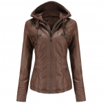 Moteri&scaron;ka dirbtinės odos striukė su nuimamu gobtuvu Motocross Racer Biker Double Zip Slim PU Motociklo trumpas Moto paltas Classic Bomber Vir&scaron;utiniai drabužiai S-4XL L kava