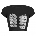 Vintažiniai mar&scaron;kinėliai trumpomis rankovėmis moteri&scaron;ki Y2k estetiniai grafiniai akių ra&scaron;tai Crop Top Streetwear Harajuku O formos kaklelis Gothic Tee Slim S