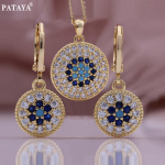 PATAYA &scaron;ampano aukso spalvos apvalių angelų akių grafinis karolių ir auskarų derinys