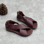Johnature Peep Toe Flat Sandalai Retro rankų darbo natūralios odos mink&scaron;tu padu, patogūs, kvėpuojantys moteri&scaron;ki batai 35