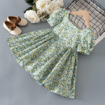 Vasaros mergaičių suknelės su gėlėmis Mielos vaiki&scaron;kos, žalios, trumpomis rankovėmis, vaiki&scaron;kos, medvilninės, kūdikių aprangos suknelės 80 žalia