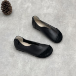 &bdquo;Johnature Retro&ldquo; natūralios odos moteri&scaron;ki batai su mink&scaron;tu padu, rankų darbo, kasdieniai, negilūs, apvalūs, užsegami batai 37 juoda