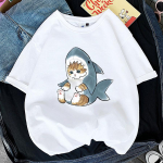 Kawaii Cat Shark Moterų Spausdinti Juokingi mar&scaron;kinėliai Mergaitės Gyvūnai Y2K Mada 90S Spausdinti Vir&scaron;utiniai Tinklalapiai Gril Juodai Balti Drabužiai L