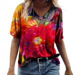 Moteri&scaron;ki 3D mar&scaron;kinėliai su gėlių ra&scaron;tais trumpomis rankovėmis V kaklo vasaros mėgėjų porų mar&scaron;kinėliai L