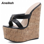 Anekeh Wedges Heel Moteri&scaron;kos &scaron;lepetės Madingos atviros platformos sandalai Vasariniai super auk&scaron;takulniai moteri&scaron;ki batai vakarėliui 35-42 dydis 35 juoda
