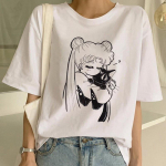 Sailor Moon vasaros mados mar&scaron;kinėliai moteri&scaron;ki Harajuku trumpomis rankovėmis Linksmi Ulzzang mar&scaron;kinėliai Mieli S balta
