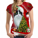 Kalėdinis 3D spausdinimas Kar&scaron;tas i&scaron;pardavimas Moteri&scaron;ki mar&scaron;kinėliai įprasti vasariniai laisvalaikio mar&scaron;kinėliai trumpomis rankovėmis Gražūs mar&scaron;kinėliai su kakleliu, moteri&scaron;ka vir&scaron;ūnė L