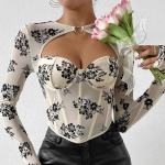 New Fashion Hollow out seksualūs mar&scaron;kinėliai ilgomis rankovėmis Slim Fitting Camisole