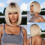 HAIRCUBE Baltos blondinės perukai Žmogaus plaukų perukai Tamsios &scaron;aknys Trumpas bobas Tiesus perukas su kirpčiukais Moterims Kasdienis Vakarėlis Cosplay Auk&scaron;tos kokybės