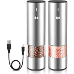 Elektrinis druskos ir pipirų malūnėlių rinkinys &ndash; USB įkraunamas &ndash; Nereikia baterijų &Scaron;iuolaikinis stilius &ndash; Automatinis juodųjų pipirų ir jūros druskos prieskonių malūnėlių rinkinys