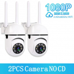 200 W 5 GHz ir 2,4 GHz Wi-Fi IP kamera HD 1080P IR visų spalvų naktinio matymo sauga lauko belaidė stebėjimo kamera AI žmogaus sekimas (1/2/4 vnt) 2PCS EU plug balta