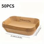 Pakuotėje 50 vnt., oro gruzdintuvės vienkartinis popierinis įdėklas, stačiakampis 8,6 x 5,5 colio, skirtas oro gruzdintuvui 8 Qt ir daugiau 50pcs