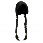 Trečiadienis Addams Cosplay perukas, Addams Cosplay sintetinės ilgos juodos kasos plaukai su kutais Helovino Cosplay vakarėliui