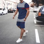 Vyri&scaron;kas vasaros laisvalaikio sportinės aprangos komplektas 3D plius dydžio madingi mar&scaron;kinėliai &scaron;ortai trumpomis rankovėmis dviejų dalių komplektas madingi vyri&scaron;ki drabužiai S