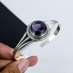 Subtilus ametisto brangakmenis rankų darbo rankogalių apyrankė 925 prabos sidabro rankogalių apyrankė, ametisto rankogalių apyrankė žmonai, unisex apyrankė, gimtadienio dovana 7" violetinė