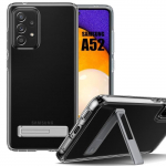 TPU dėklas Samsung Galaxy A52 4G-5G A52s 5G, skaidrus apsauginis nuo smūgių, su sidabriniu stoveliu