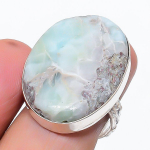 Natural Larimar Gemstone Handmade 925 Sterling Silver Jewelry Ring Size 7.5 r5k78