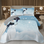 Linksmų Kalėdų lovatiesė, Sniego senis Kawaii užtiesalų komplektas karali&scaron;ko dydžio/didelis vaikams berniukams mergaitėms miegamajam, Animacinis Kalėdų tema dygsniuotas komplektas EU Single 135x200cm