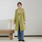 Shetu Women's Mid-Length Double-Breasted Wool Blend Coat L