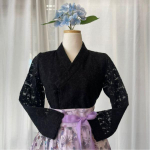 Korėjieti&scaron;ka moderni Hanbok juoda nėrinėta Džegori striukė S